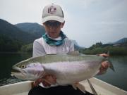 Eben, Otto and Andrew fly fishing Slovenia July, rainbow monster